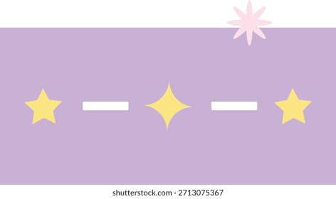 Estrelas amarelas minúsculas em faixa roxa suave, dando doce vibração cósmica para o trabalho das crianças, uso de borda, projeto bonito divertido ou estilo de design moderno.