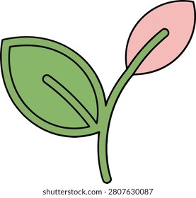 Tiny Young Plant Growing With Single Pink Petal Minimalist Green Sprout on Plain White Surface Nature Growth Concept