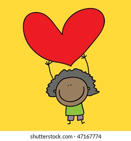 tiny youth and heart cute love kid child human fun small teen person dancing size tiny young youth heart smiling boy caricature optimistic affection personality satisfaction infancy grinning painting