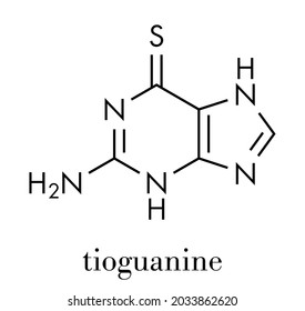 Tioguanine leukemia and ulcerative colitis drug molecule. Skeletal formula.
