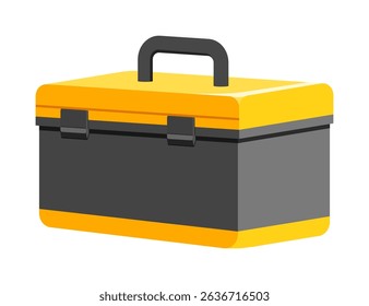 tion of a yellow and gray toolbox with a black handle on a white background