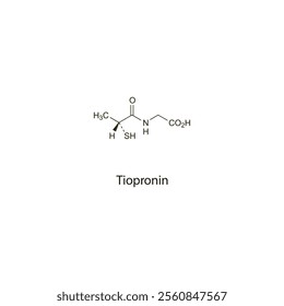 Tiopronin flat skeletal molecular structure chelator drug used in cystinuria treatment. Vector illustration scientific diagram.