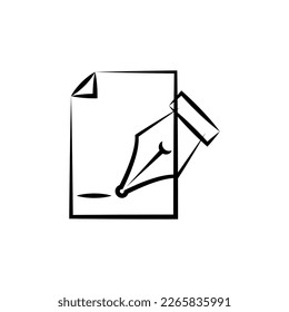 The tip of a fountain pen writes text on a sheet of paper.