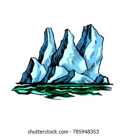 The tip of the iceberg above the water. Vector color sketch.