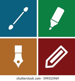 tip icons set. Set of 4 tip filled icons such as pencil, cotton buds, highlighter