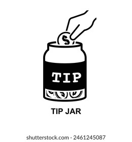 Tipp-Glas-Symbol. Händewerfen einer Münze in ein Glas isoliert auf Hintergrund-Vektorillustration.