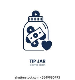 Tip jar icon. jar, dinheiro, dinheiro, doação, gratidão, moedas, café, obrigado. Ilustração de ícone de vetor