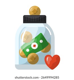 Tip jar icon. jar, money, cash, donation, gratitude, coins, cafe, thankyou. Vector Icon Illustration