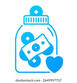 Tip jar icon. jar, dinheiro, dinheiro, doação, gratidão, moedas, café, obrigado. Ilustração de ícone de vetor