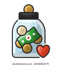 Tip jar icon. jar, dinheiro, dinheiro, doação, gratidão, moedas, café, obrigado. Ilustração de ícone de vetor