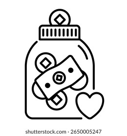 Tip jar icon. jar, dinheiro, dinheiro, doação, gratidão, moedas, café, obrigado. Ilustração de ícone de vetor