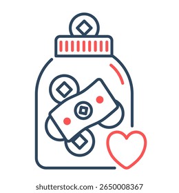 Tip jar icon. jar, dinheiro, dinheiro, doação, gratidão, moedas, café, obrigado. Ilustração de ícone de vetor