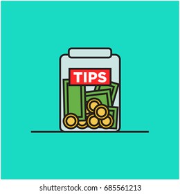 Tip Jar in Line Style Flat Design