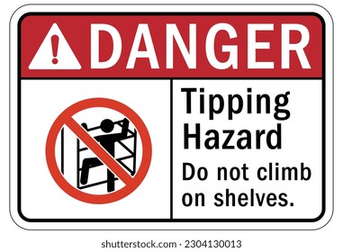 Tip over hazard sign and labels