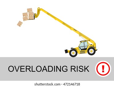 Tip over risk. Non rotating telescopic handler (forklift) on a white background. Flat vector