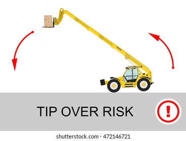 Tip over risk. Non rotating telescopic handler (forklift) on a white background. Flat vector