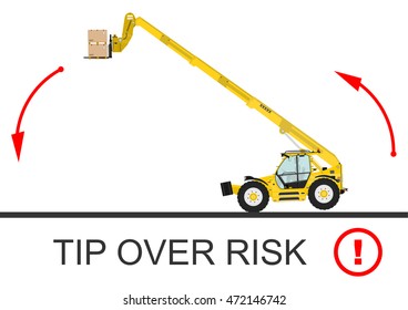 Tip over risk. Non rotating telescopic handler (forklift) on a white background. Flat vector