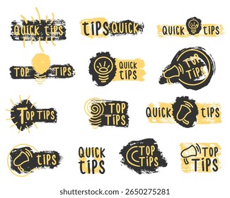 Dica e truque ilustração vetor plano com balão de fala balão amarelo isolado bate-papo apoio mensagem cliente diálogo tutorial faq simples promoção site app educação falar texto qualidade assistência
