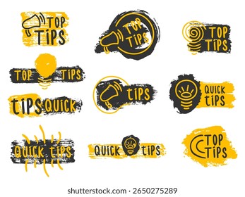 Dica e truque ilustração vetor plano com balão de fala balão amarelo isolado bate-papo apoio mensagem cliente diálogo tutorial faq simples promoção site app educação falar texto qualidade assistência

