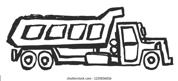 Tip truck hand-drawn vector illustration made with chinese ink brush