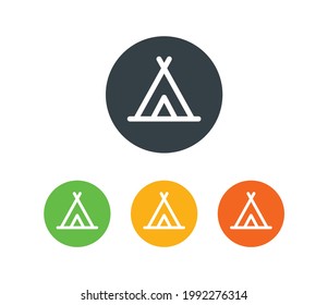 Tipi, camp, tent, wigwam icons set on round shape isolated on white background.