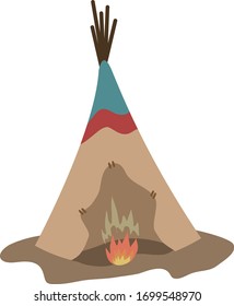 Tipi fire vector. Wigwam art