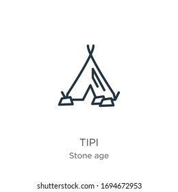 Tipi icon. Thin linear tipi outline icon isolated on white background from stone age collection. Line vector sign, symbol for web and mobile