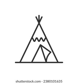 Tipi, linear icon. Teepee. Cone tent, traditional building of American tribes, Indians. Line with editable stroke