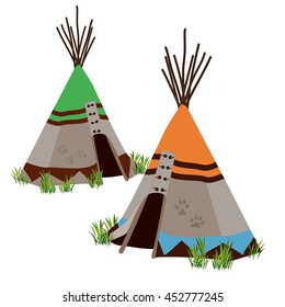 Tipi, traditional dwelling by Indigenous people of the Great Plains and Canadian Prairies of North America. Stylized vector illustration