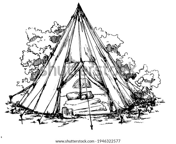 Tipi Woods Sketch Teepee Tent Monochromatic Stock Vector (Royalty Free ...