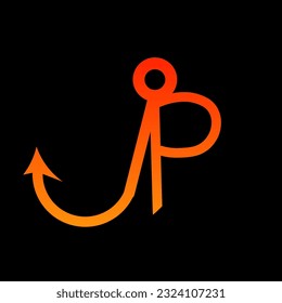 Tipografi gaya kail pancing huruf y t q w v w o p u In fiery red like dusk