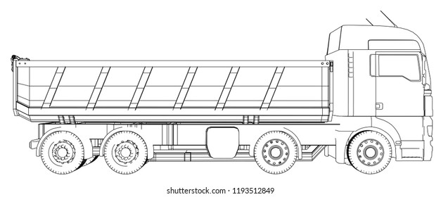 Tipper Dump Truck Isolated. Tracing illustration of 3d. EPS 10 vector format.