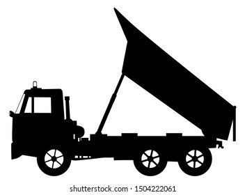 Tipper dump truck unloading silhouette illustration