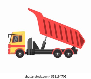 Tipper-Maschinensymbol. Maschinen der Bauindustrie, Apparate und Geräte für Vektor-Truck