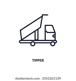 tipper outline icon.  Thin line icon from construction collection. Editable vector isolated on white background