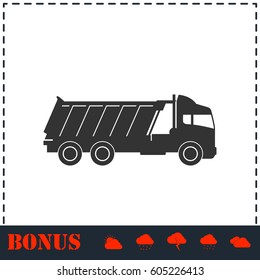 Tipper truck icon flat. Simple vector symbol and bonus icon
