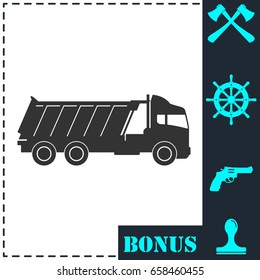 Tipper truck icon flat. Simple vector symbol and bonus icon