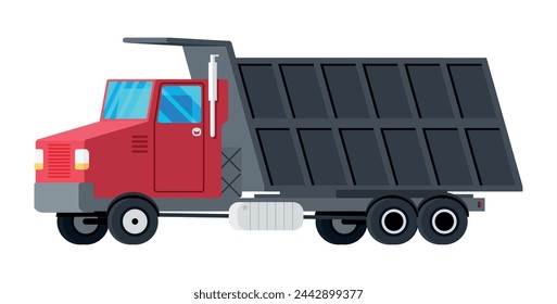 Tipper Truck Isolated on White. Lorry Side View. Dump Car Icon. Vehicle Children Toy. Truck for Delivery. Car for Transportation. Cartoon Flat Vector Illustration