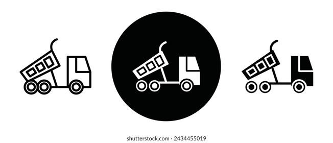 Tipper truck outline icon collection or set. Tipper truck Thin vector line art