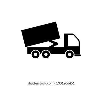 Tipper truck unloading icon representing construction and material transport