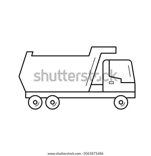 Tipper truck vector line icon isolated on white\
background. Tipper truck line icon for infographic, website or app.\
Icon designed on a grid\
system.