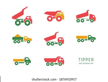 Tipper - vector icons set. Symbol for web, infographics, print design and mobile UX UI kit. Vector illustration, EPS10