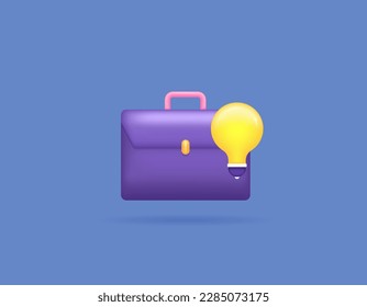 tips about work. solutions for the world of work. briefcase and light bulb. symbol or icon. 3d and realistic concept design. vector elements. blue background