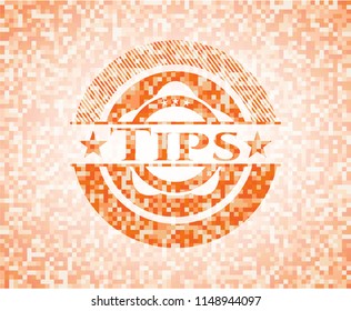 Tips abstract emblem, orange mosaic background