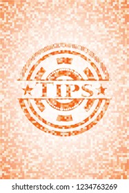 Tips abstract emblem, orange mosaic background