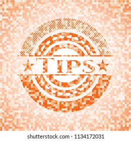 Tips abstract orange mosaic emblem with background