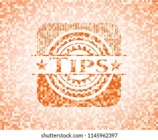 Tips abstract orange mosaic emblem with background