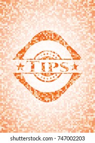 Tips abstract orange mosaic emblem with background
