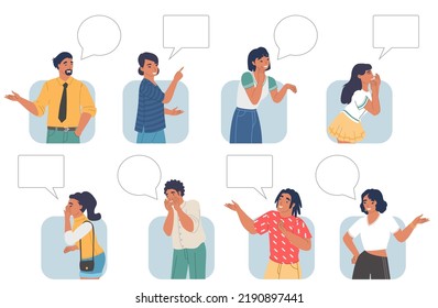 Tips advices and tricks vector. Set of people giving helpful quick solution and useful information. Man and woman character with empty blank speech bubble design