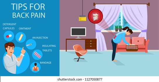 Tips for Back Pain for Pregnant. Bad Position for Pregnant. Recommendations for Treatment of Pain. Wrong Posture. Positions for Lift and Hold. Wrong carrying Position. Vector Illustration.
